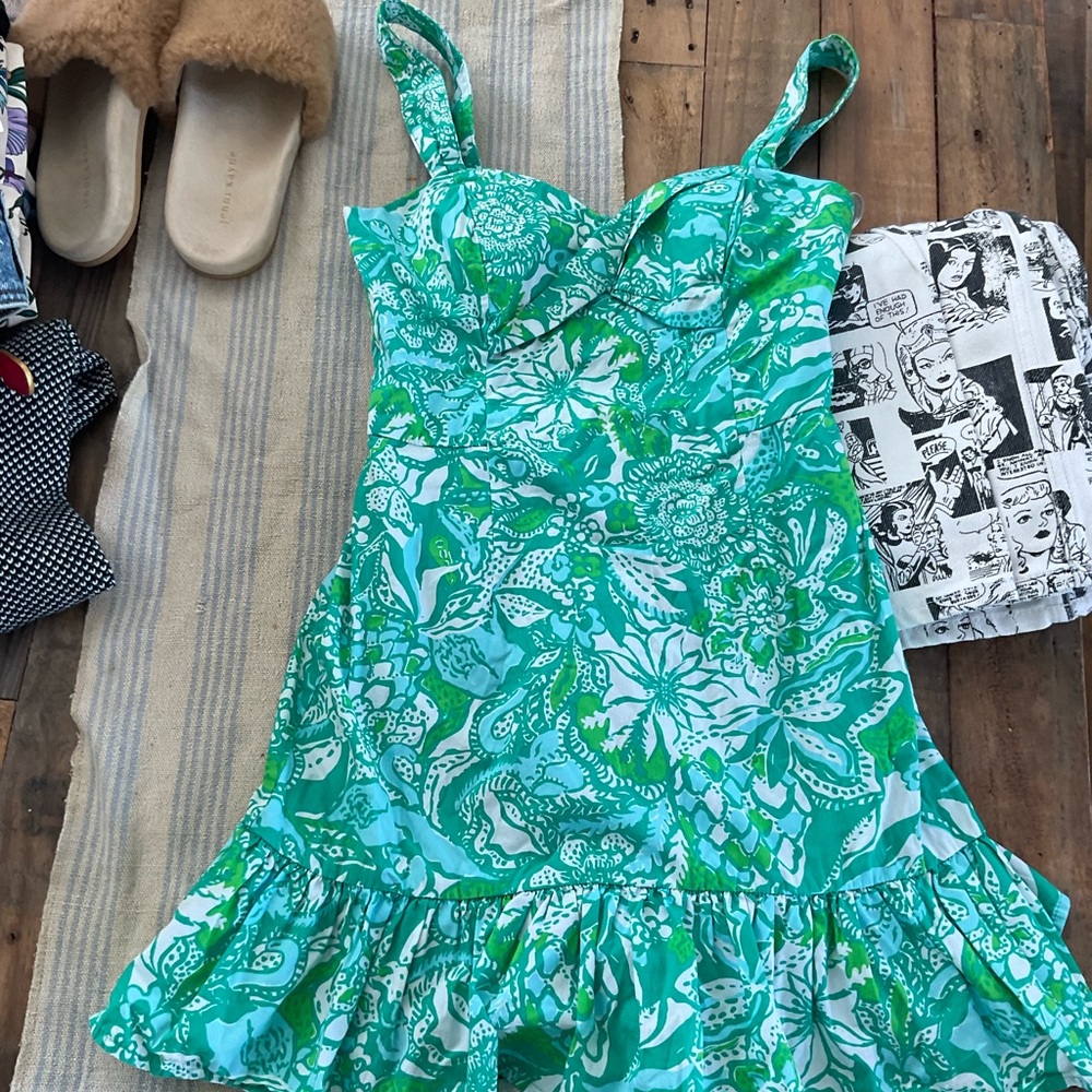 Lilly Pulitzer Green and Blue Floral Mini Dress